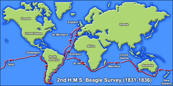 小獵犬號(HMS Beagle)航線圖